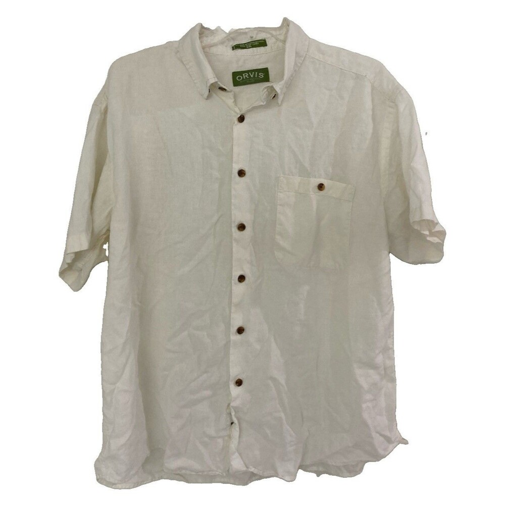 Men's Orvis Short Sleeve Camp Shirt Hemp Lyocell Blend White Size 2XL